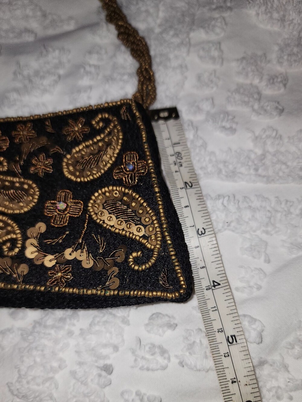 Bougainvillea Brown Bag With Bronze Stitching, Beaded Handle & Embellishments - Picture 4 of 10